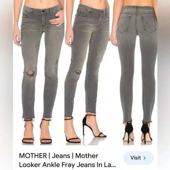 MOTHER The Looker Ankle Fray  women jeans, last chance saloon in grey, Revolve - Picture 3 of 16